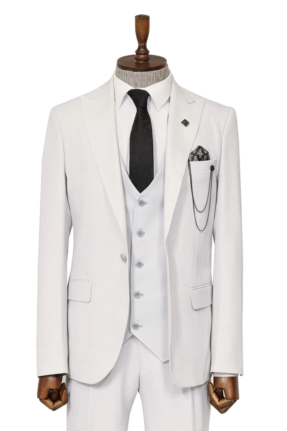 3 -Piece Single Button Peak Lapel White Men Suit - Wessi sold by Wessi