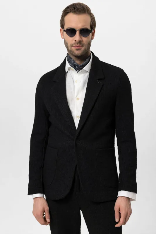 Black Textured Unlined Men's Jacket - Wessi sold by Wessi