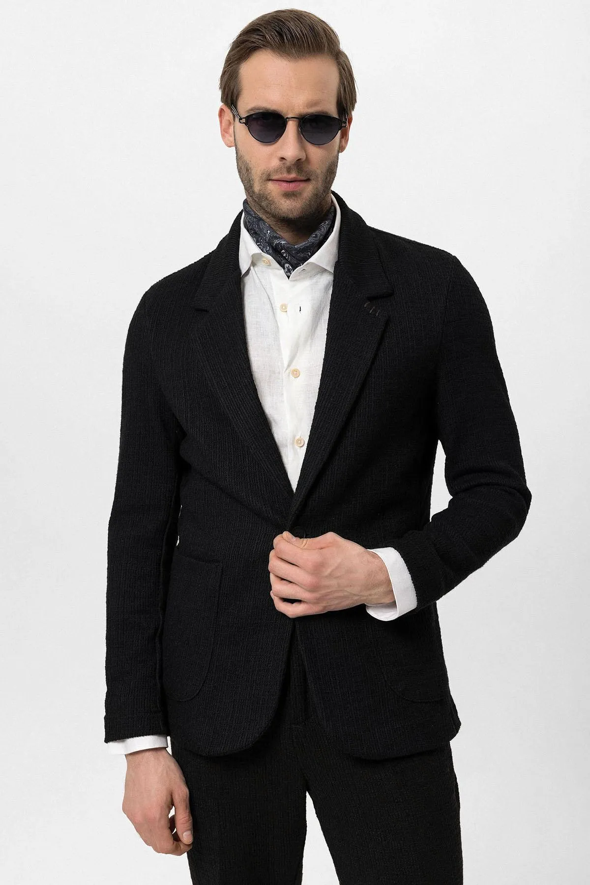 Black Textured Unlined Men's Jacket - Wessi sold by Wessi product image thumbnail 2