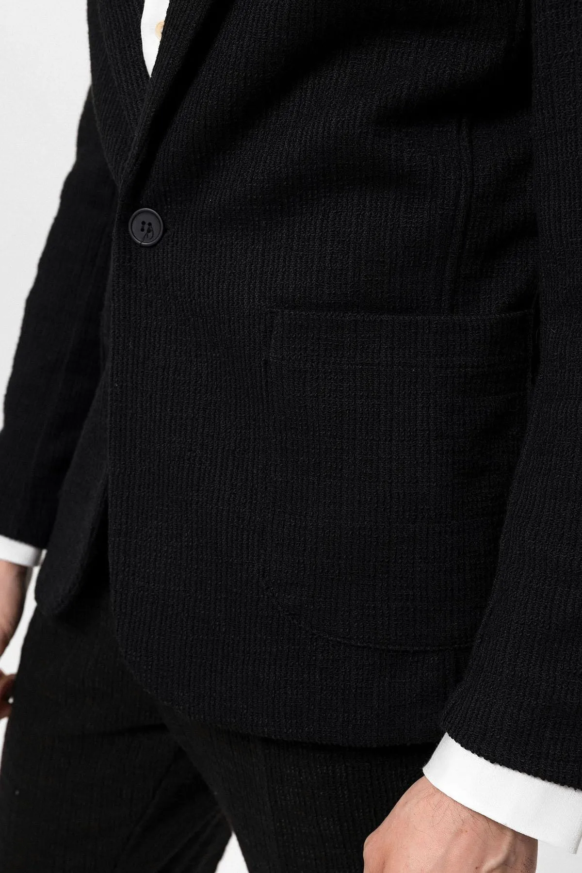 Black Textured Unlined Men's Jacket - Wessi sold by Wessi product image thumbnail 5