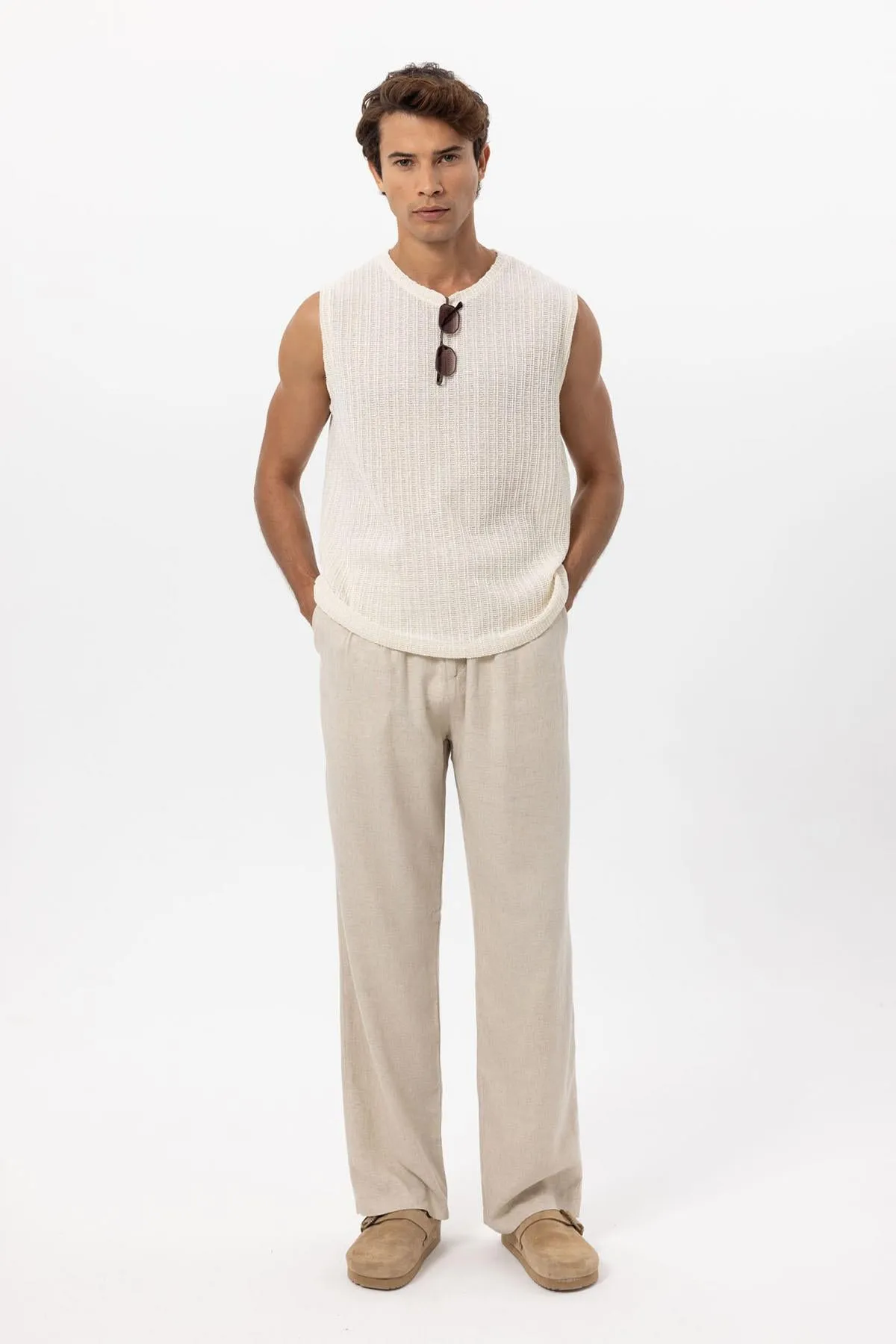 Men's Ecru Textured Tank Top - Wessi sold by Wessi product image thumbnail 3