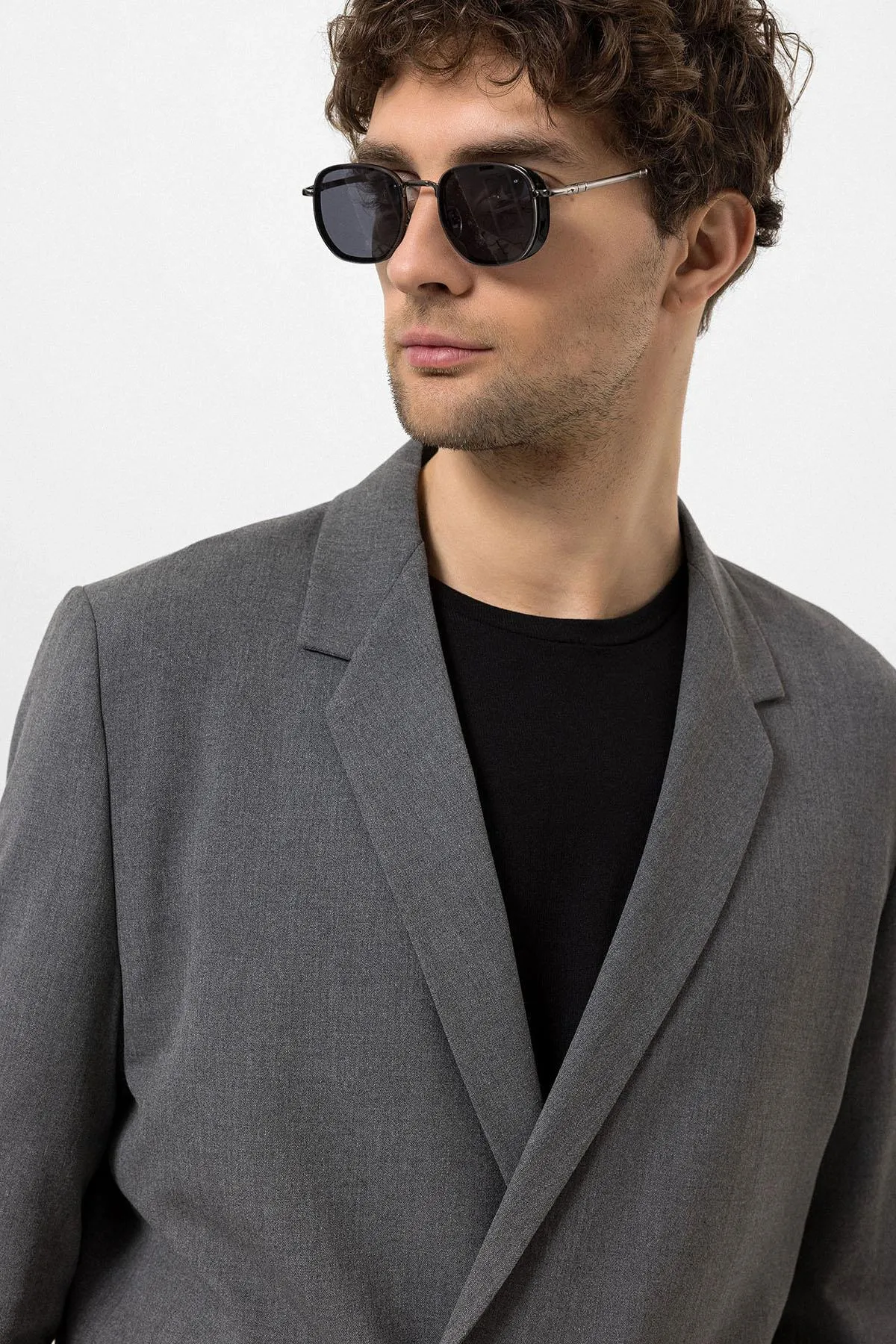 Men's Grey Single-Button Double-Breasted Blazer - Wessi sold by Wessi product image thumbnail 4
