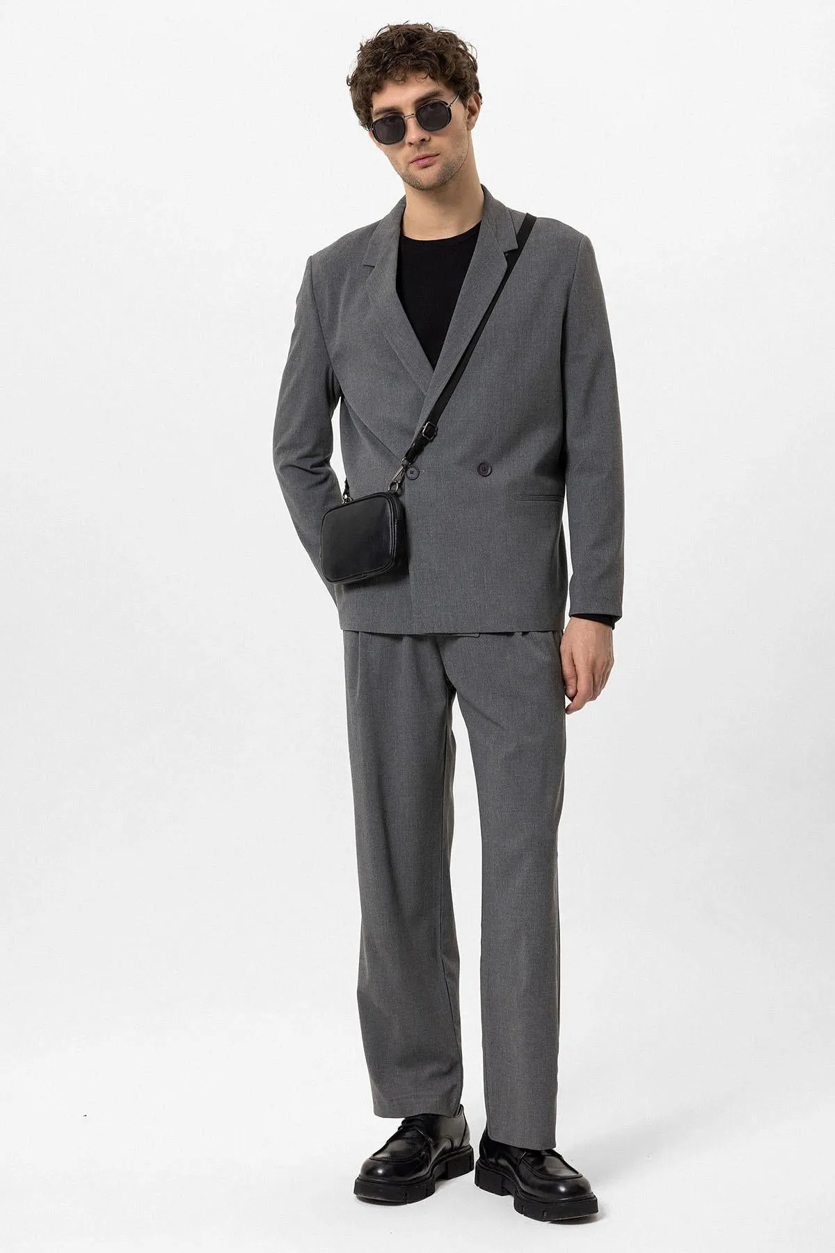 Men's Grey Single-Button Double-Breasted Blazer - Wessi sold by Wessi product image thumbnail 2