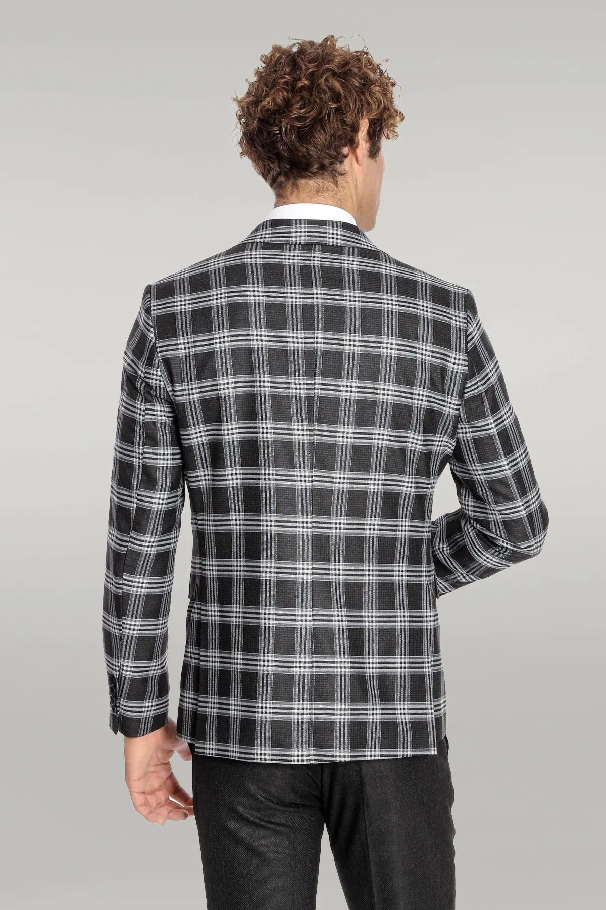 Slim Fit Patterned Checked Black Men Suit - Wessi sold by Wessi product image thumbnail 4