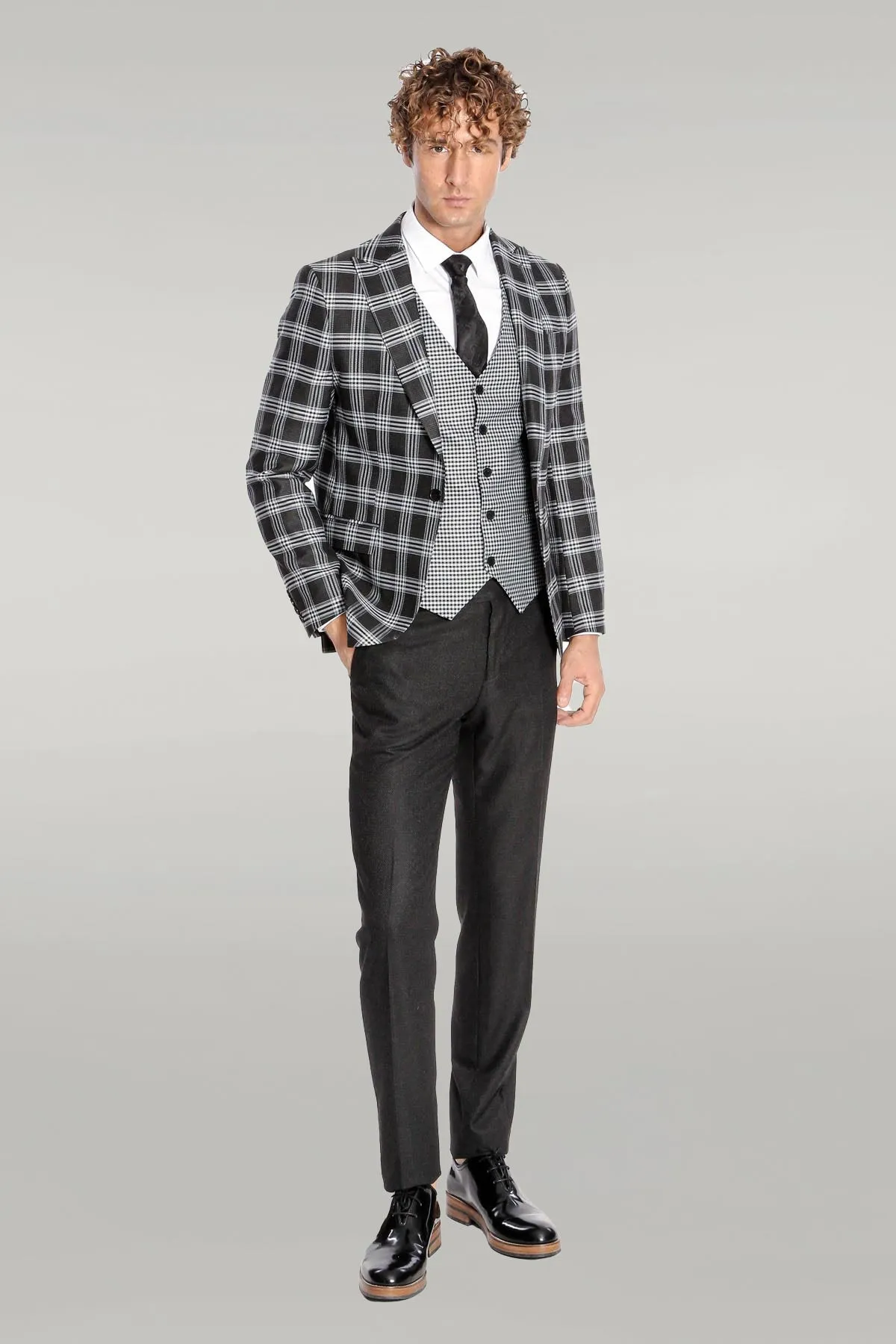 Slim Fit Patterned Checked Black Men Suit - Wessi sold by Wessi product image thumbnail 2