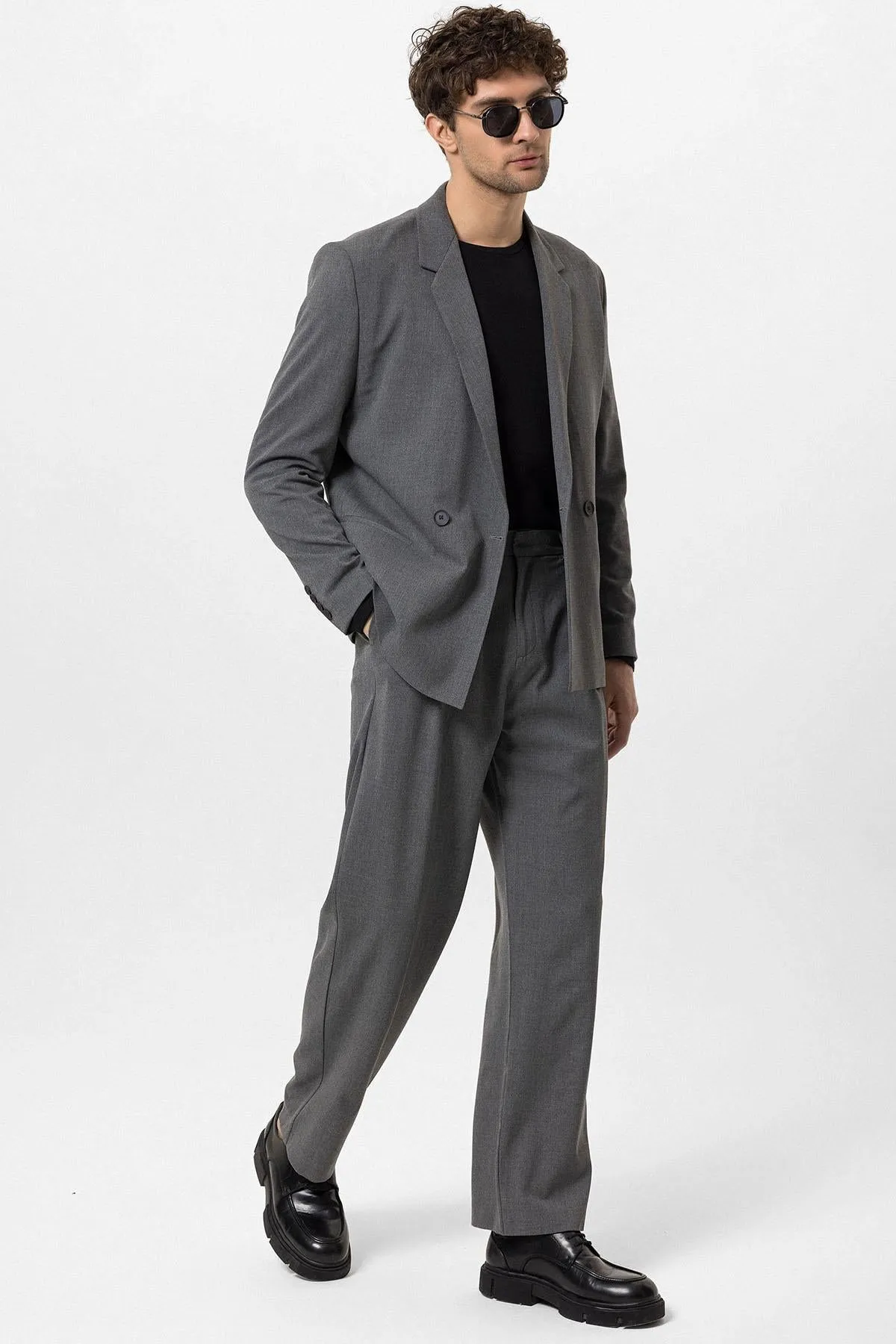 Men's Grey Single-Button Double-Breasted Blazer - Wessi sold by Wessi product image thumbnail 3