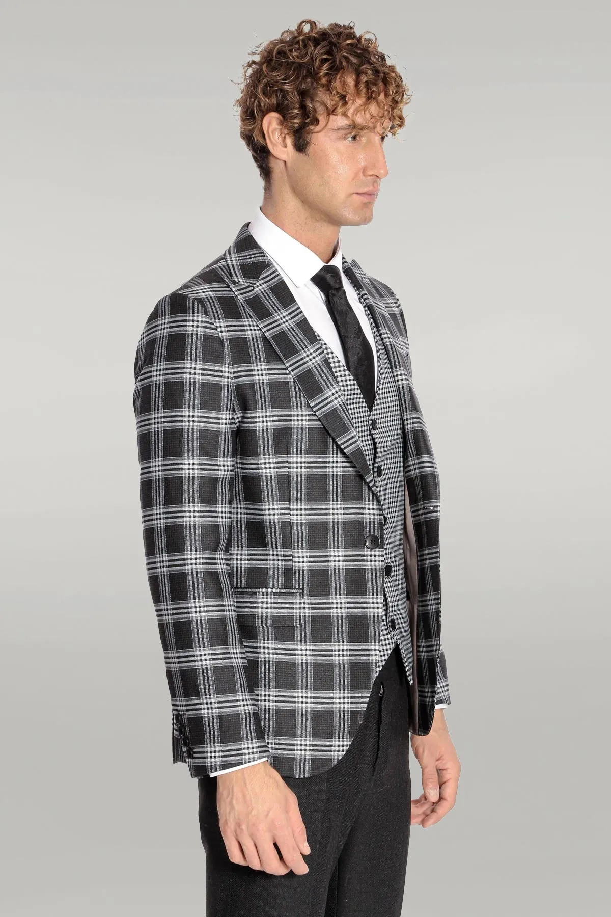 Slim Fit Patterned Checked Black Men Suit - Wessi sold by Wessi product image thumbnail 5