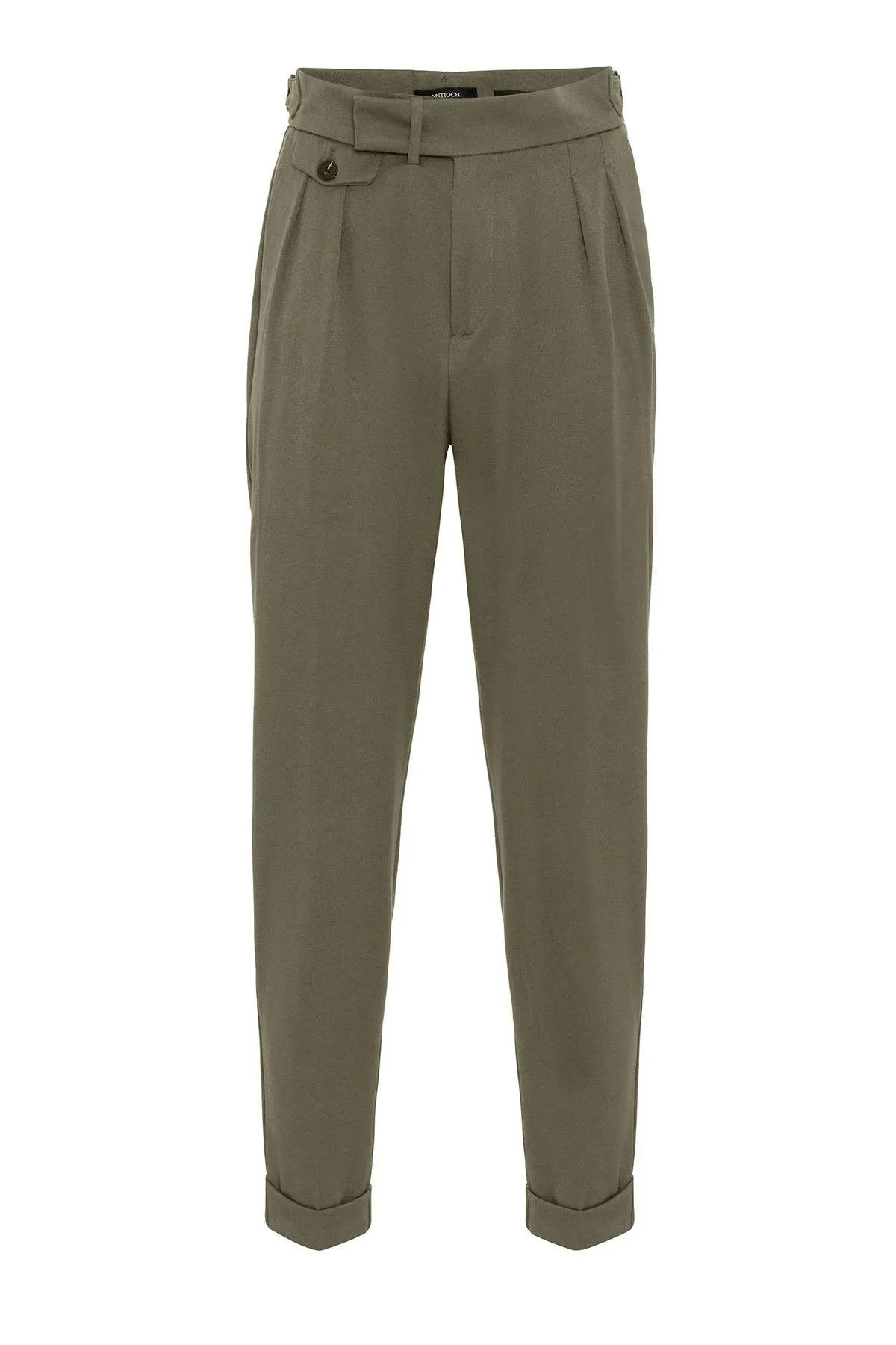 Khaki High Waist Pleated Men's Trousers - Wessi sold by Wessi product image thumbnail 2
