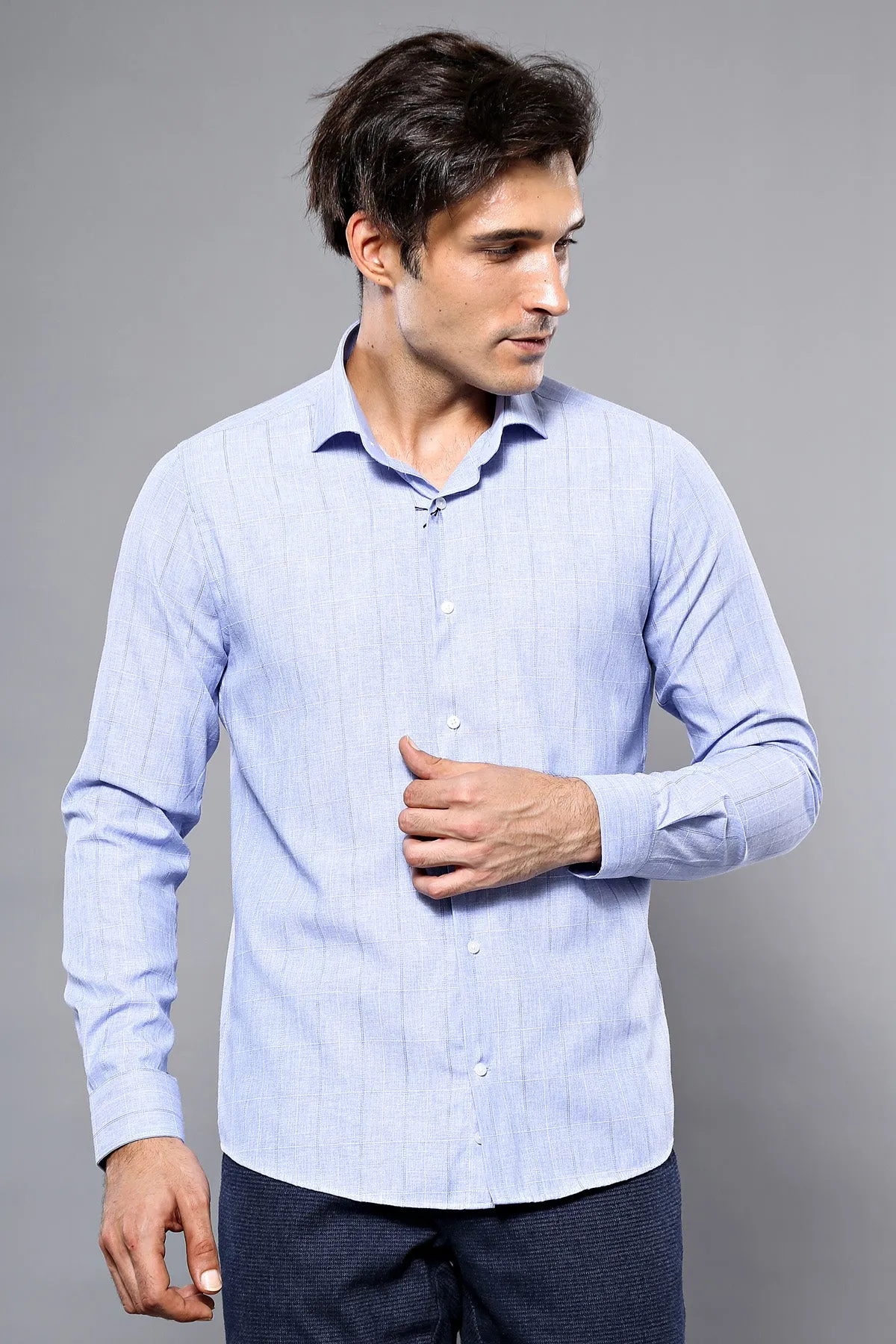 Checked Long Sleeve Blue Shirt | Wessi sold by Wessi product image thumbnail 2