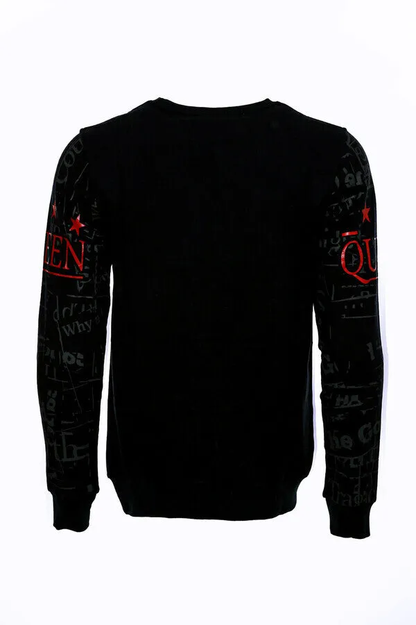 Patterned Slim Fit Men Black Sweatshirt - Wessi sold by Wessi product image thumbnail 3
