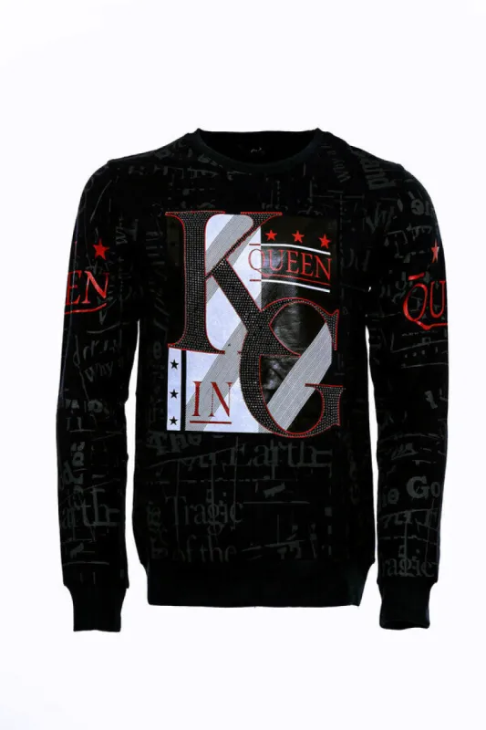 Patterned Slim Fit Men Black Sweatshirt - Wessi sold by Wessi