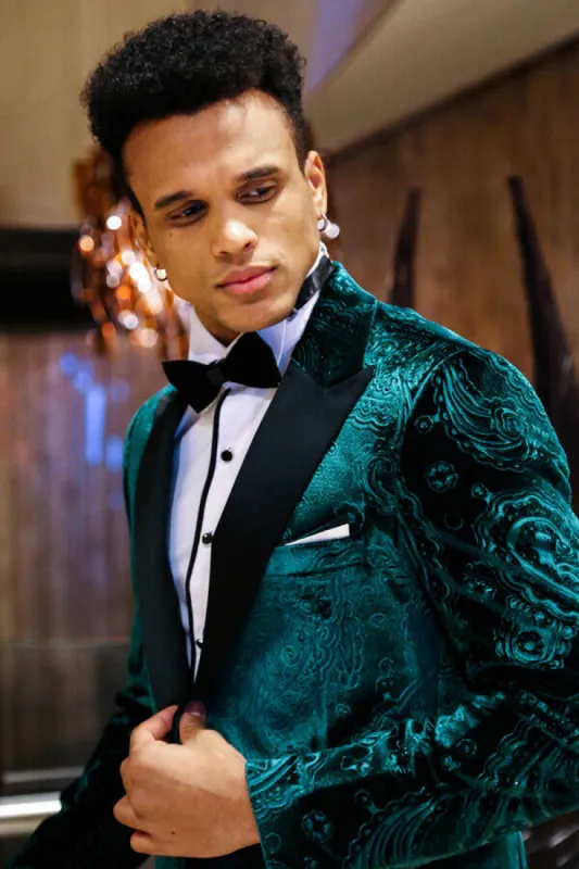 Floral Patterned Velvet Green Men Evening Jacket - Wessi sold by Wessi