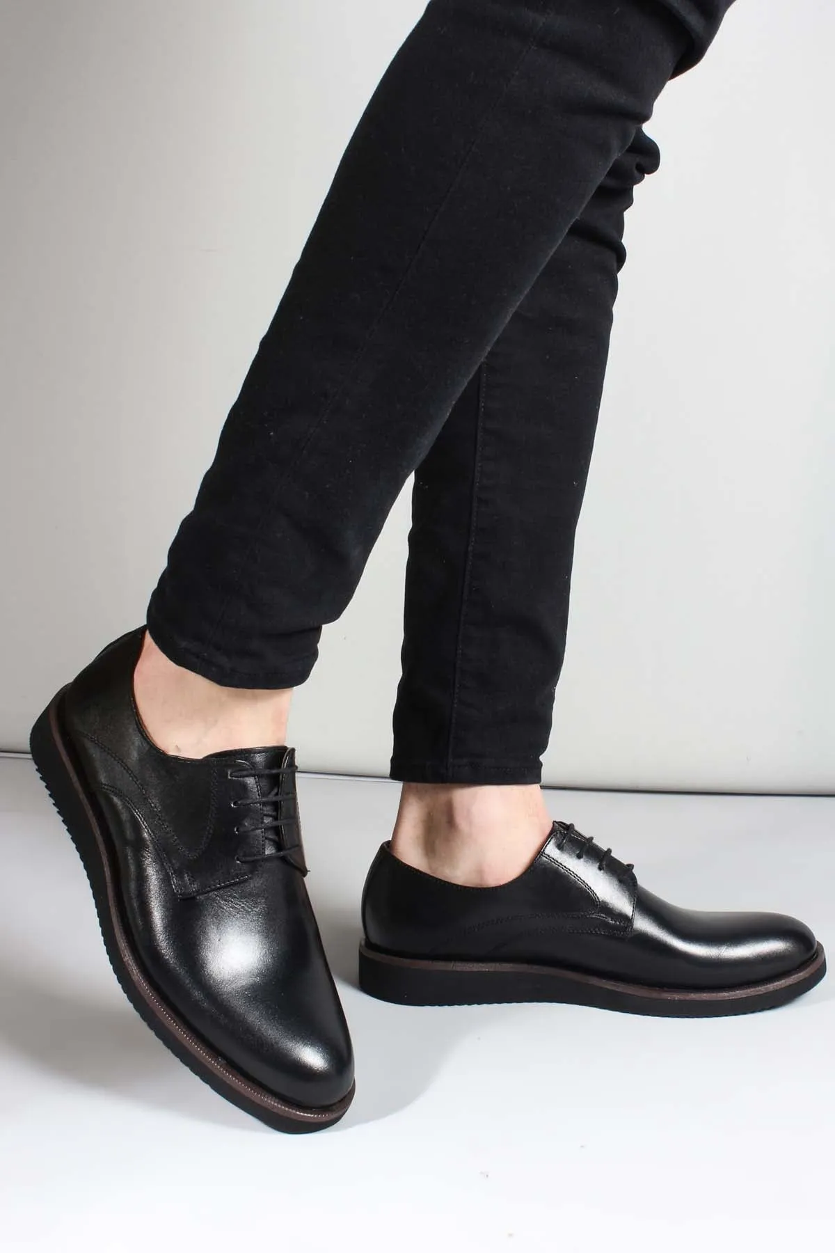 Men's Black Leather Derby Shoes-Wessi sold by Wessi