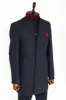 Standing Collar Checked Navy Blue Men Coat - Wessi sold by Wessi