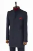 Standing Collar Checked Navy Blue Men Coat - Wessi sold by Wessi