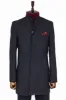 Standing Collar Checked Navy Blue Men Coat - Wessi sold by Wessi