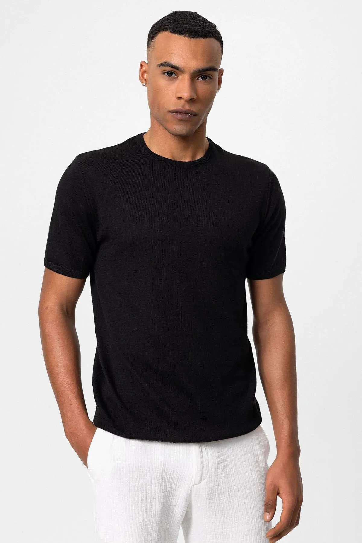 Men's Black Crew Neck Knit T-Shirt - Wessi sold by Wessi product image thumbnail 4