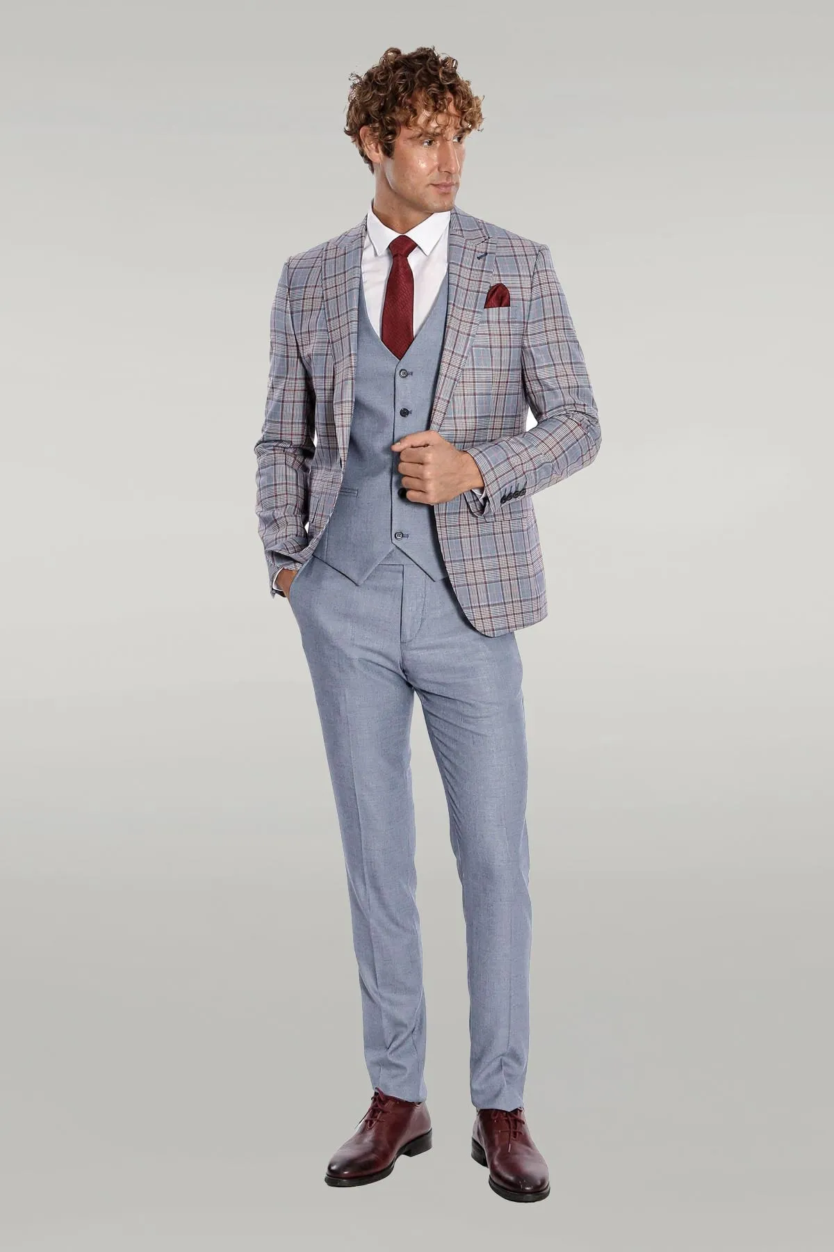 Checked Slim Fit Blue Men Suit - Wessi sold by Wessi product image thumbnail 2