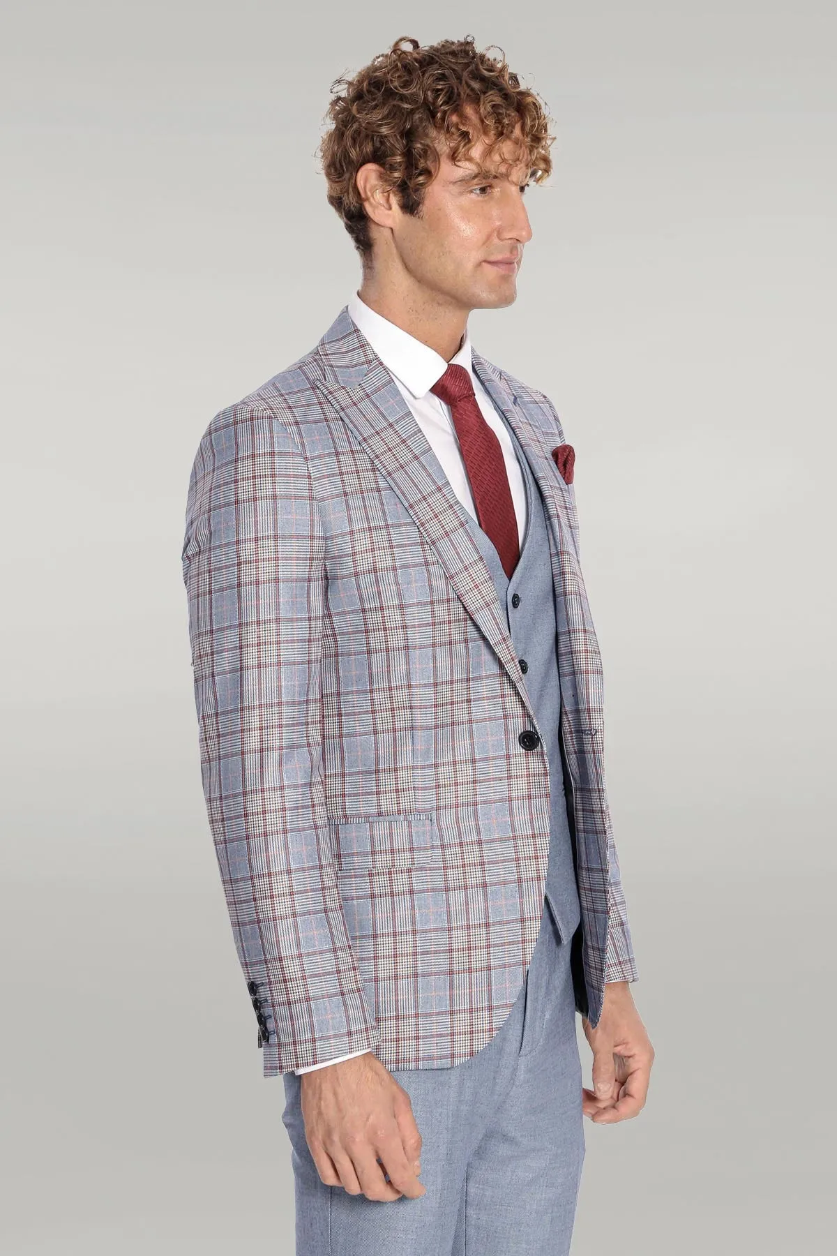 Checked Slim Fit Blue Men Suit - Wessi sold by Wessi product image thumbnail 5