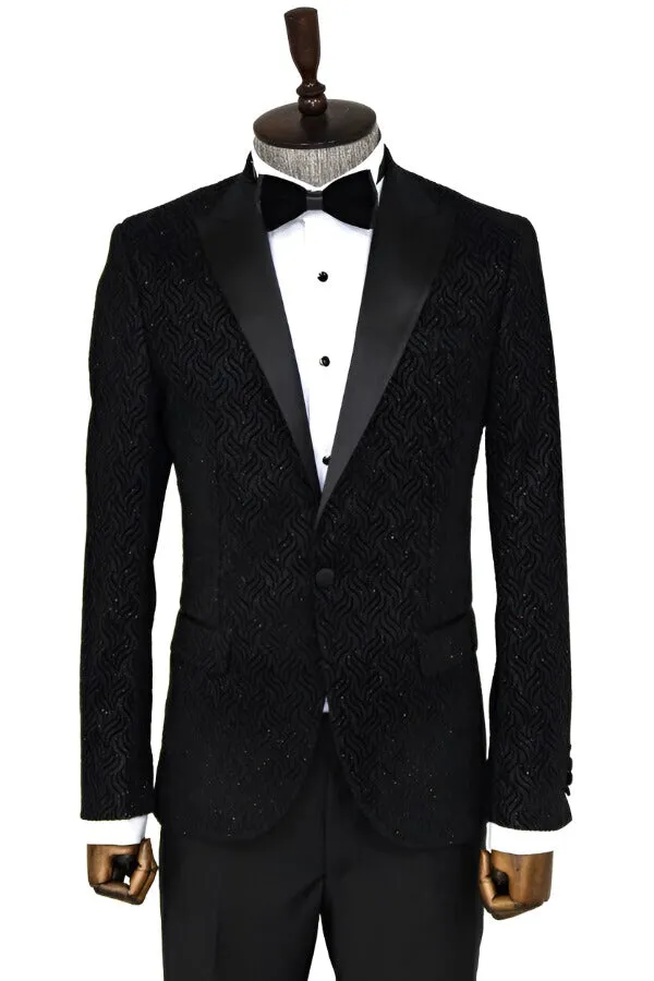 Shiny Patterned Black Men Wedding Tuxedo Blazer - Wessi sold by Wessi product image thumbnail 4