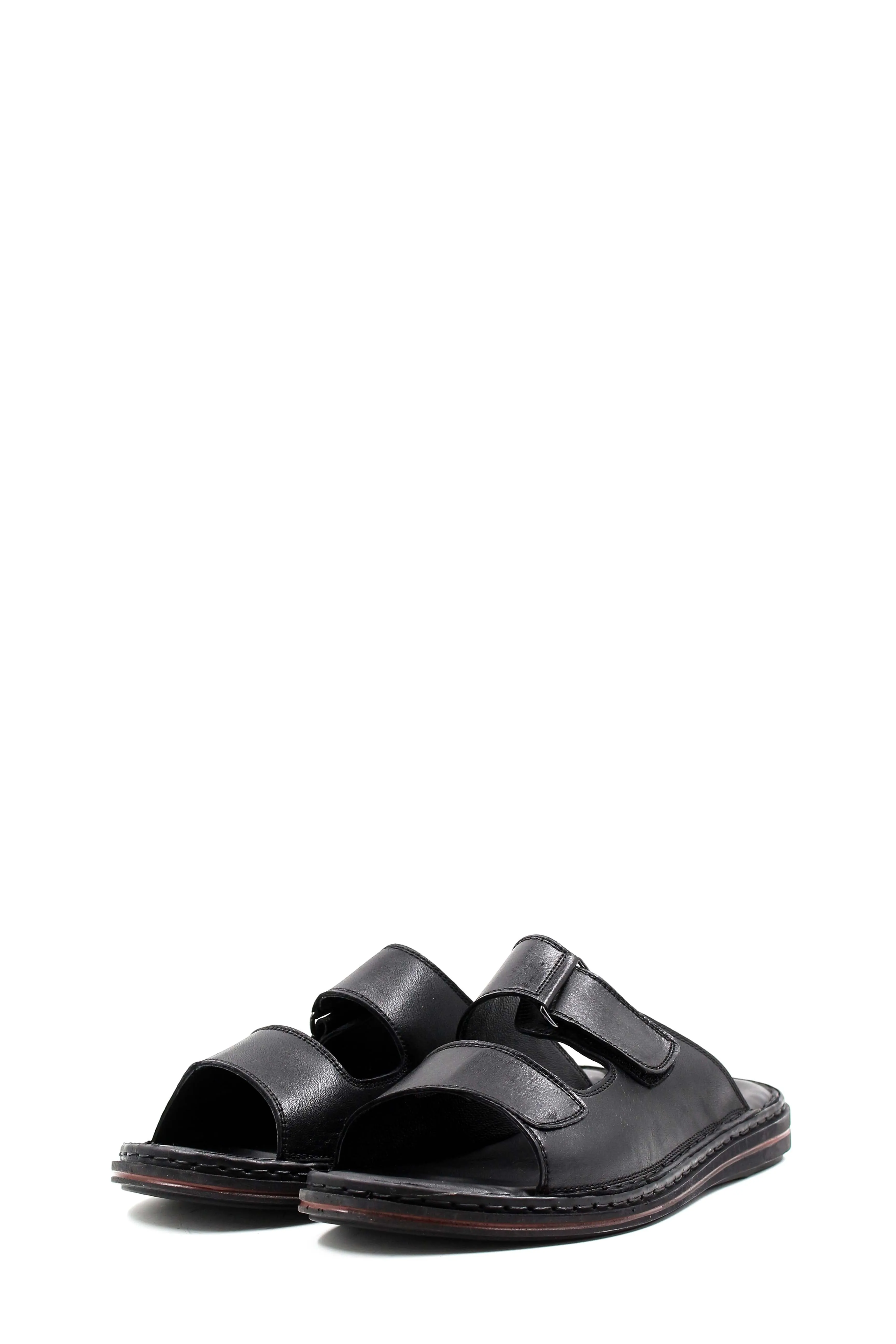 Men's Black Leather Open-Toe Slippers with Adjustable Straps - Wessi sold by Wessi product image thumbnail 5