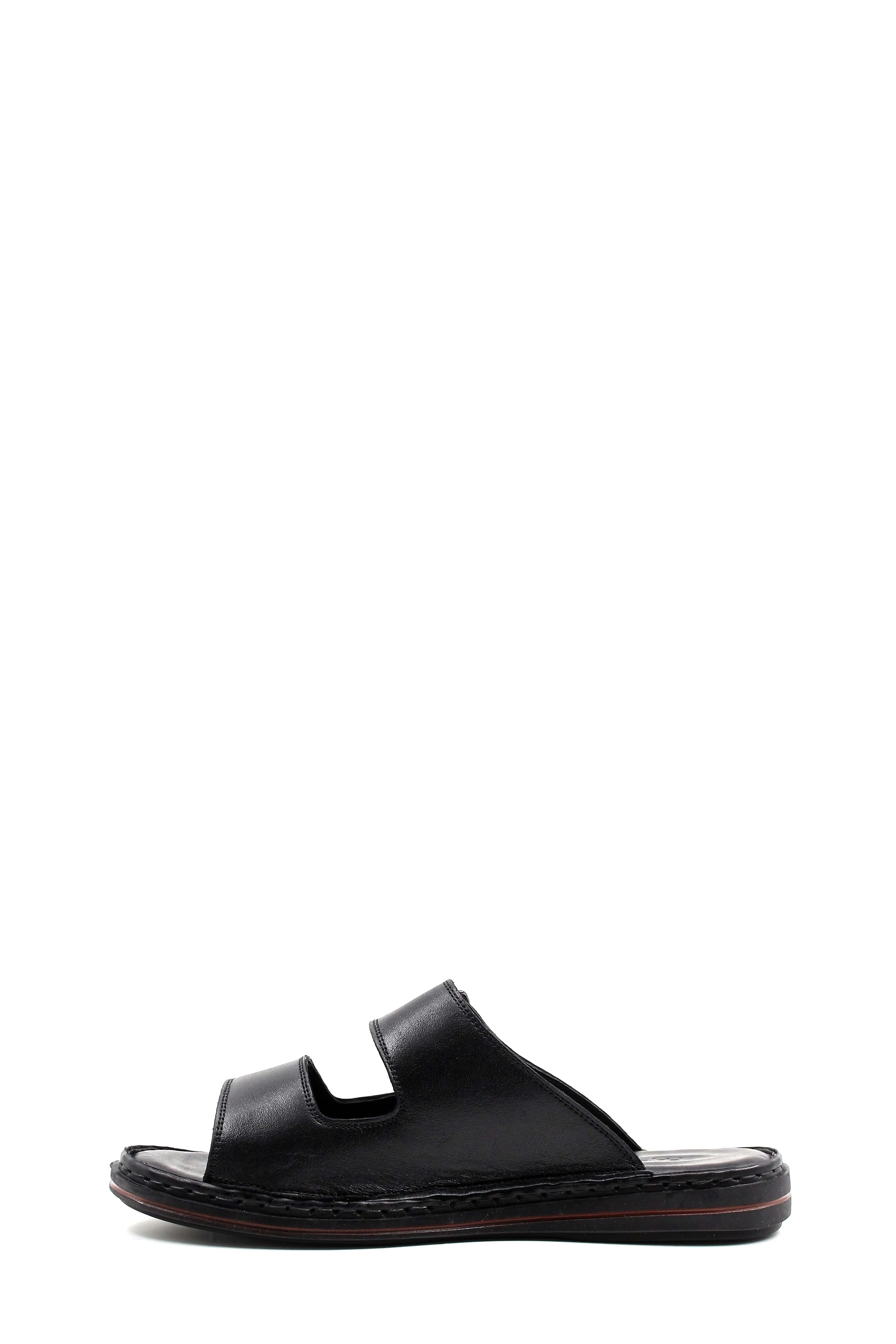 Men's Black Leather Open-Toe Slippers with Adjustable Straps - Wessi sold by Wessi product image thumbnail 2