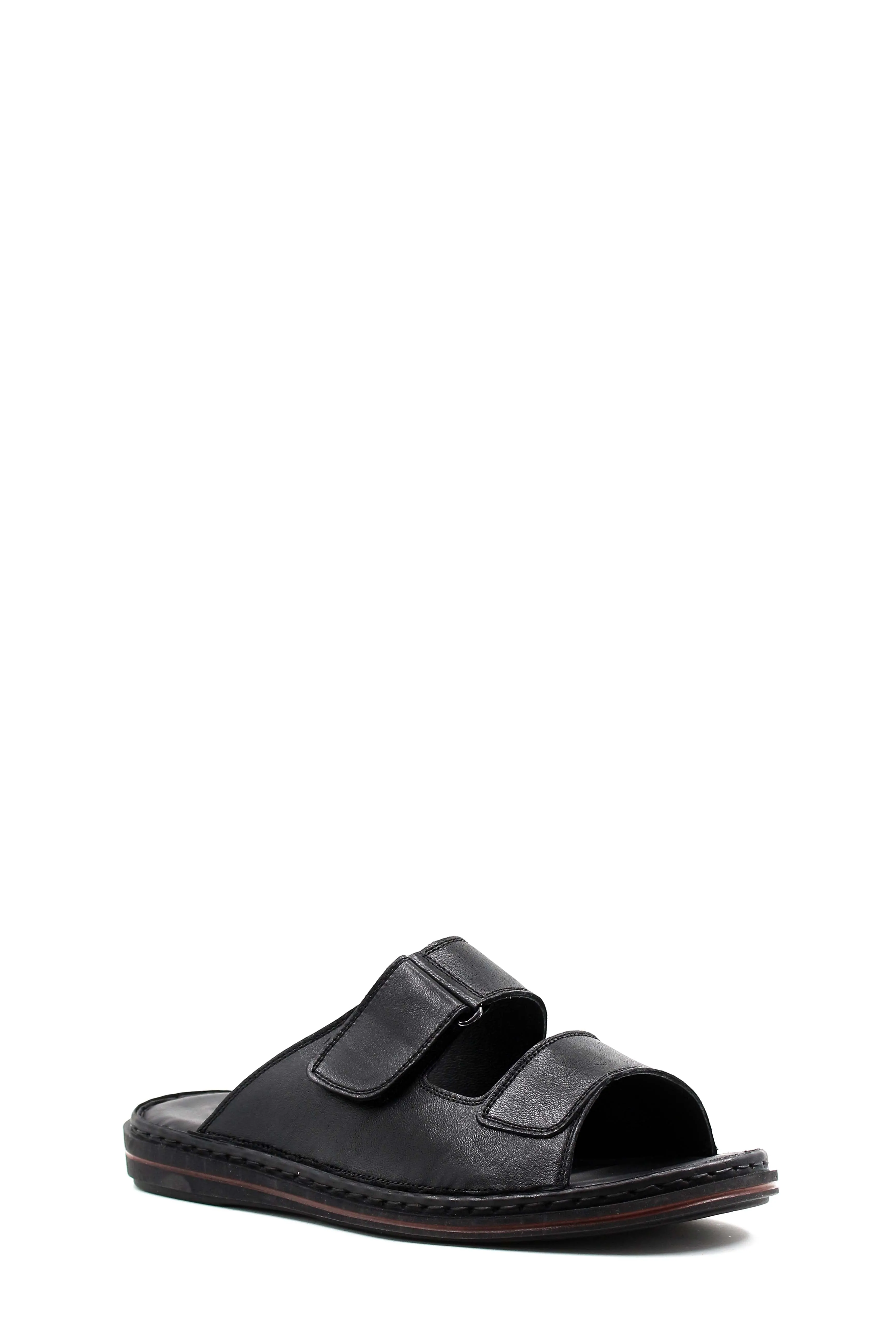Men's Black Leather Open-Toe Slippers with Adjustable Straps - Wessi sold by Wessi product image thumbnail 3