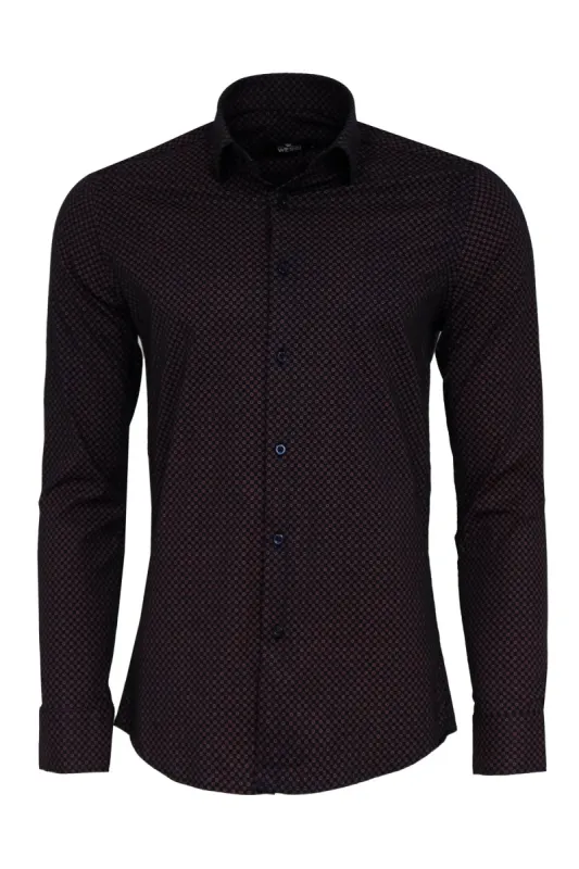 Brown Tiny Check Patterned Slim Fit Shirt - Wessi sold by Wessi
