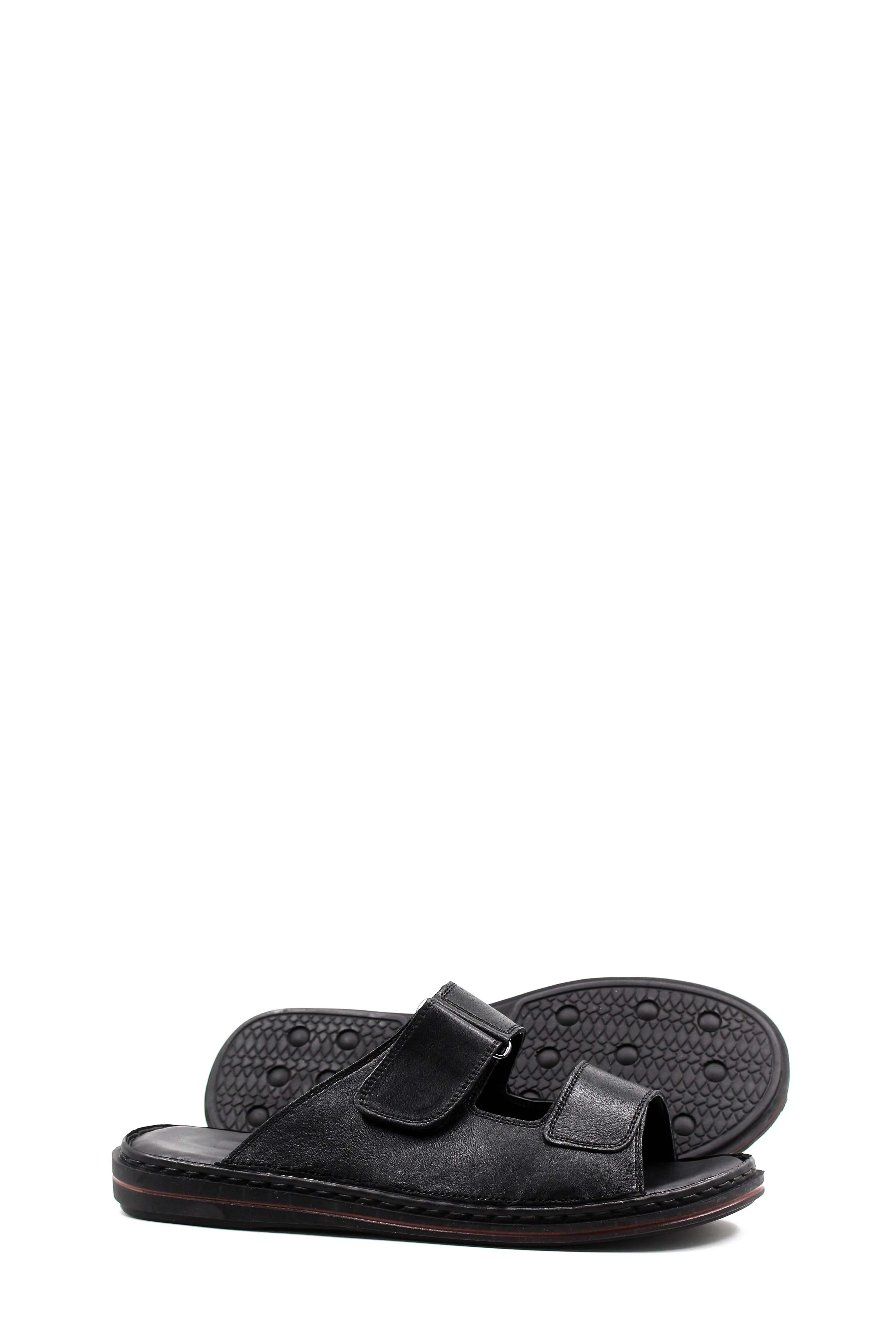 Men's Black Leather Open-Toe Slippers with Adjustable Straps - Wessi sold by Wessi product image thumbnail 4