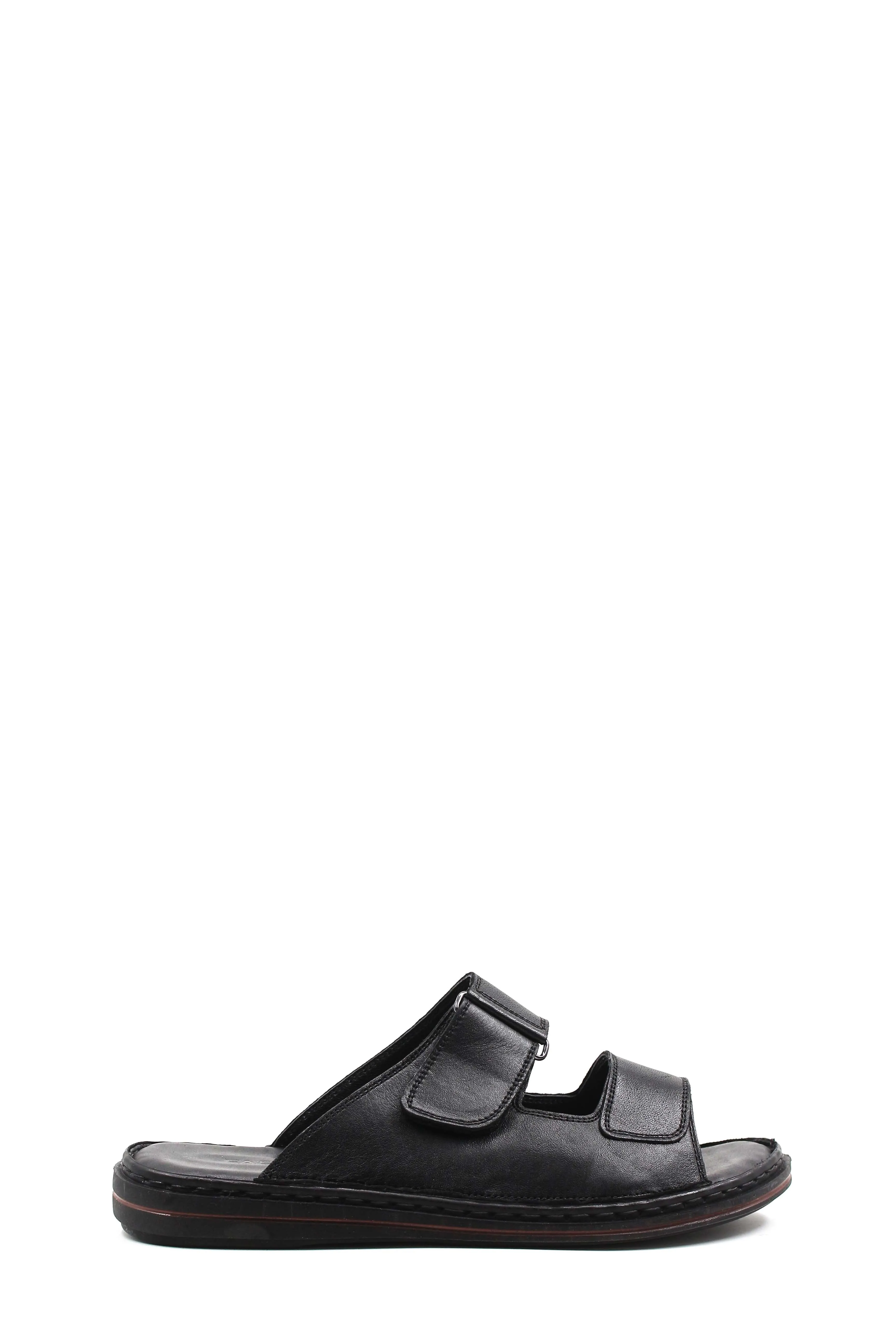 Men's Black Leather Open-Toe Slippers with Adjustable Straps - Wessi sold by Wessi