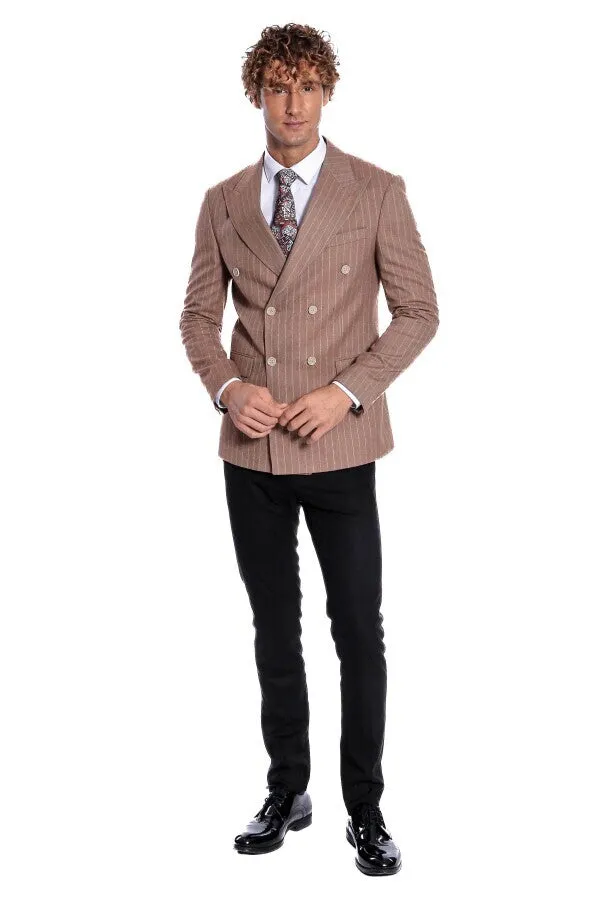 Striped Double Breasted Beige Men Blazer - Wessi sold by Wessi product image thumbnail 3