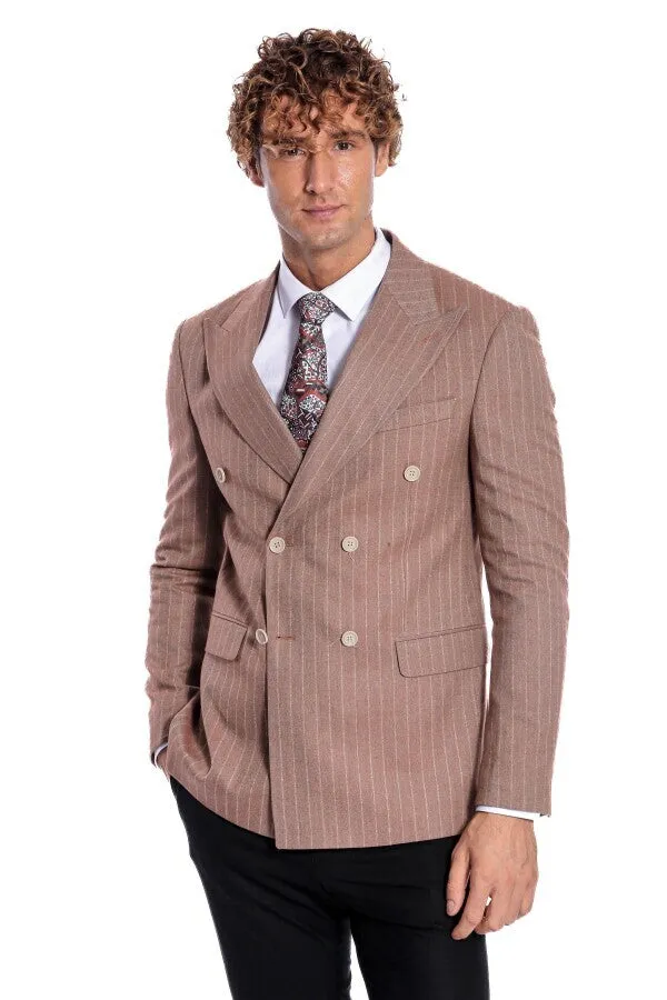 Striped Double Breasted Beige Men Blazer - Wessi sold by Wessi product image thumbnail 4