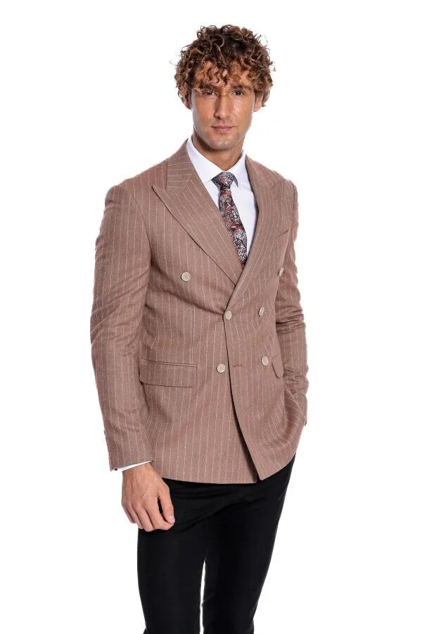 Striped Double Breasted Beige Men Blazer - Wessi sold by Wessi product image thumbnail 5