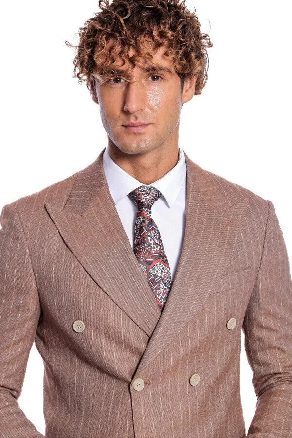 Striped Double Breasted Beige Men Blazer - Wessi sold by Wessi product image thumbnail 2