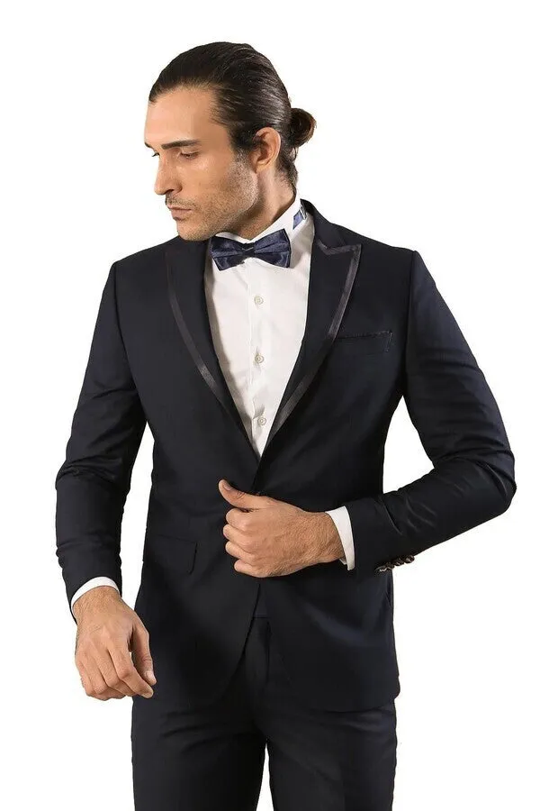 Satin Lapel Navy Blue Tuxedo | Wessi sold by Wessi