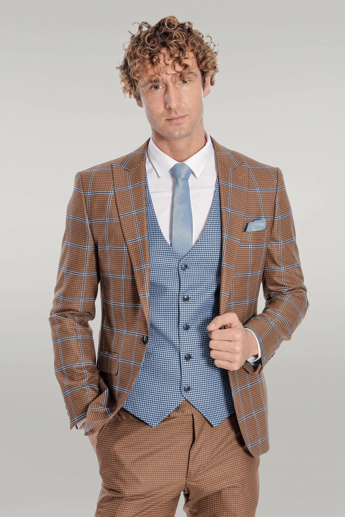 Checked Patterned Slim Fit Brown Men Suit - Wessi sold by Wessi
