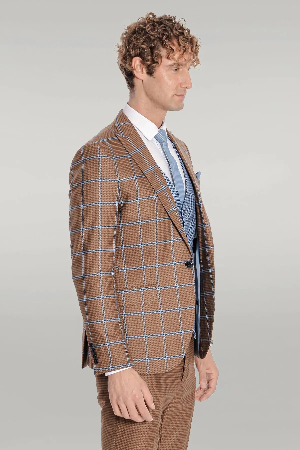 Checked Patterned Slim Fit Brown Men Suit - Wessi sold by Wessi product image thumbnail 5