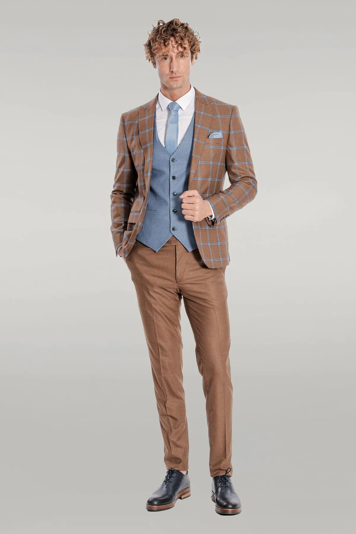 Checked Patterned Slim Fit Brown Men Suit - Wessi sold by Wessi product image thumbnail 2