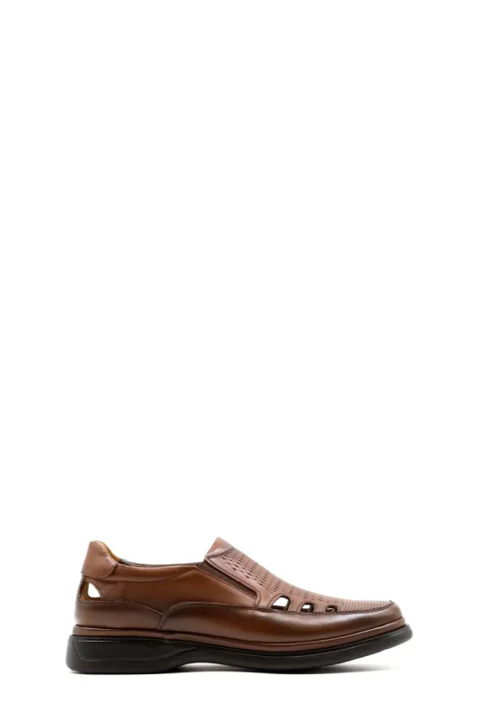 Men's Brown Leather Perforated Slip-On Shoes-Wessi sold by Wessi