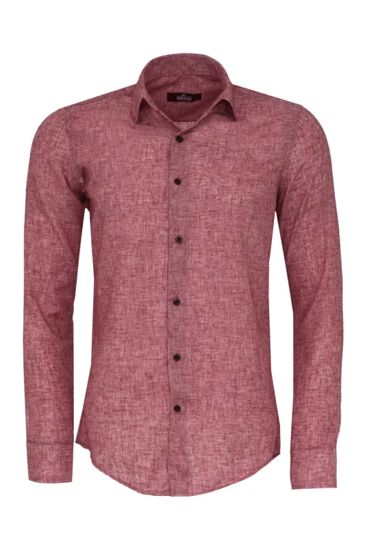 Slim Fit Patterned Burgundy Men Shirt - Wessi sold by Wessi