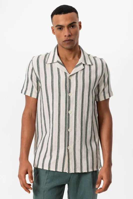 Men's Green Striped Camp Collar Shirt - Wessi sold by Wessi