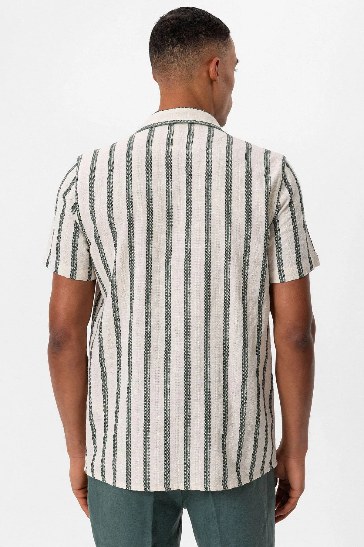 Men's Green Striped Camp Collar Shirt - Wessi sold by Wessi product image thumbnail 5