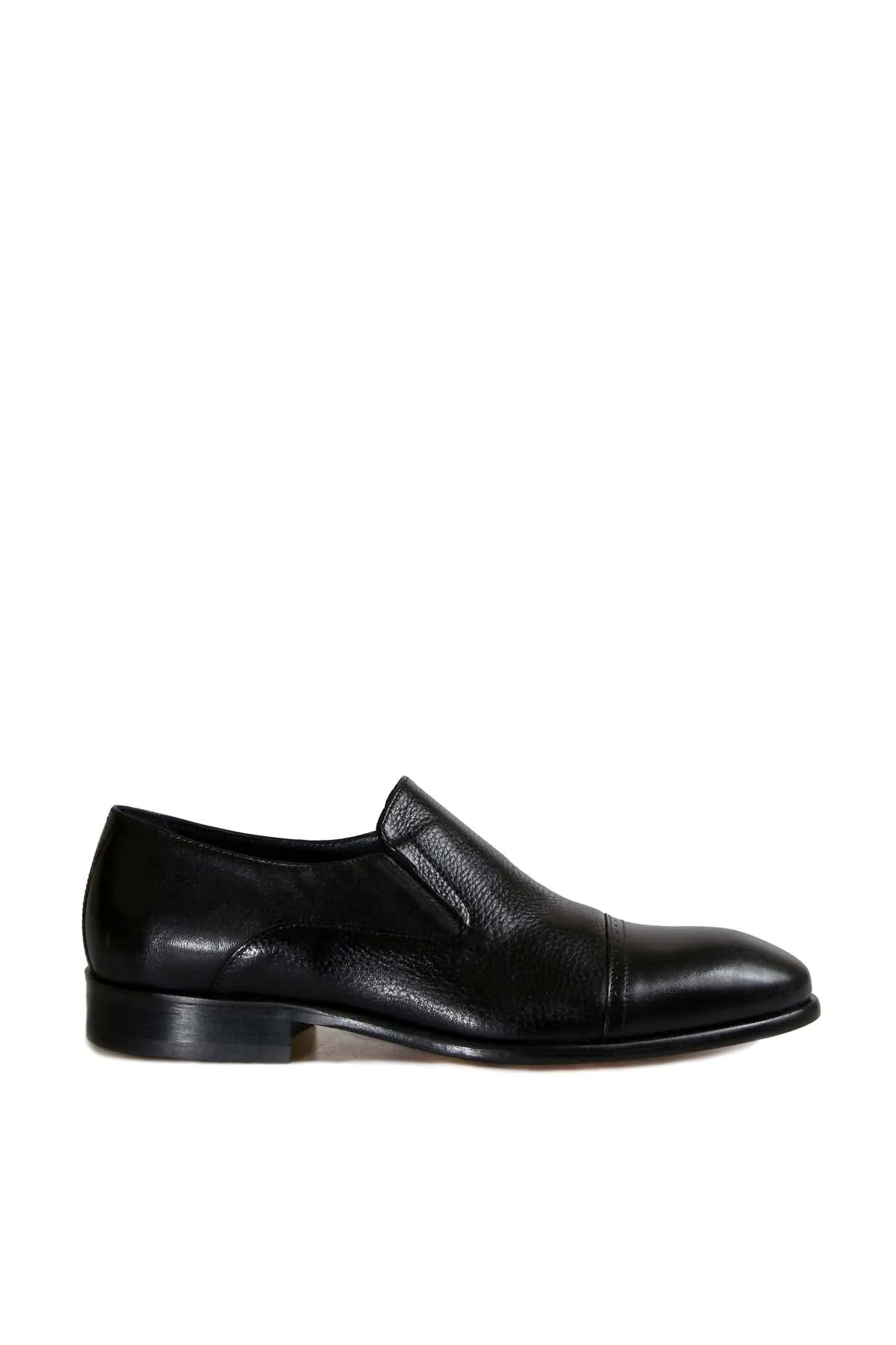 Men's Black Leather Slip-On Dress Shoes with Cap Toe - Wessi sold by Wessi