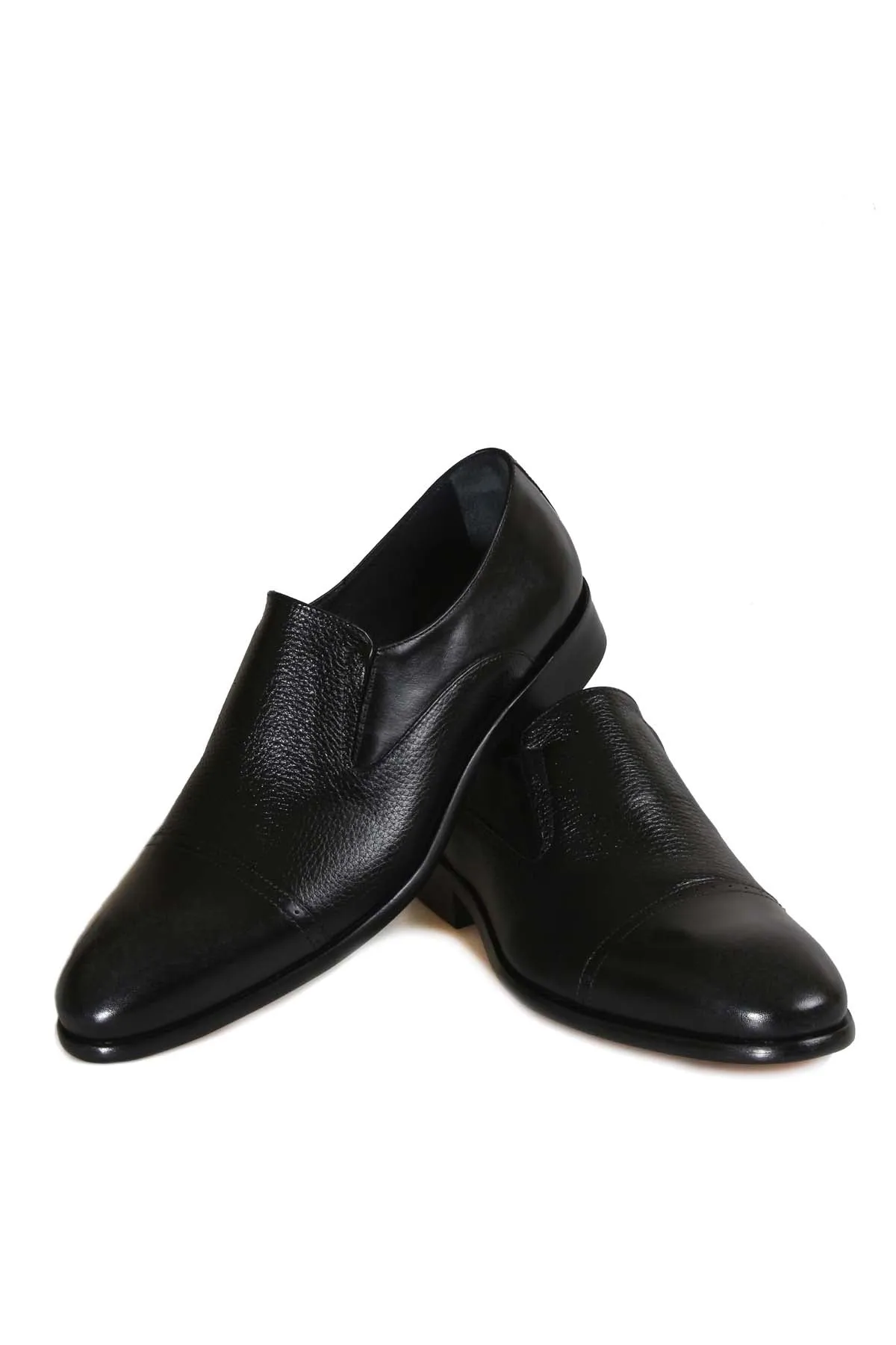 Men's Black Leather Slip-On Dress Shoes with Cap Toe - Wessi sold by Wessi product image thumbnail 4