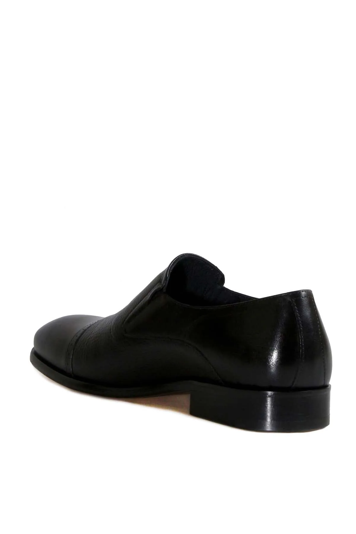 Men's Black Leather Slip-On Dress Shoes with Cap Toe - Wessi sold by Wessi product image thumbnail 2