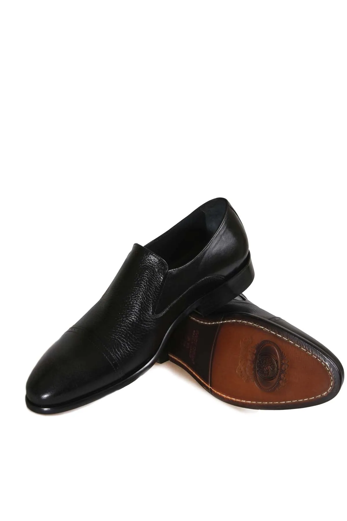 Men's Black Leather Slip-On Dress Shoes with Cap Toe - Wessi sold by Wessi product image thumbnail 5