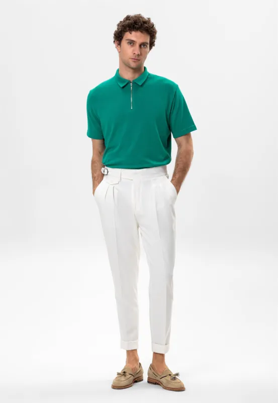 Men's Green Polo Neck Zippered T-Shirt - Wessi sold by Wessi