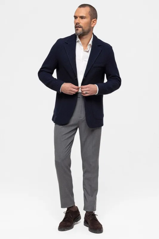 Navy Blue Knitted Textured Men's Jacket - Wessi sold by Wessi