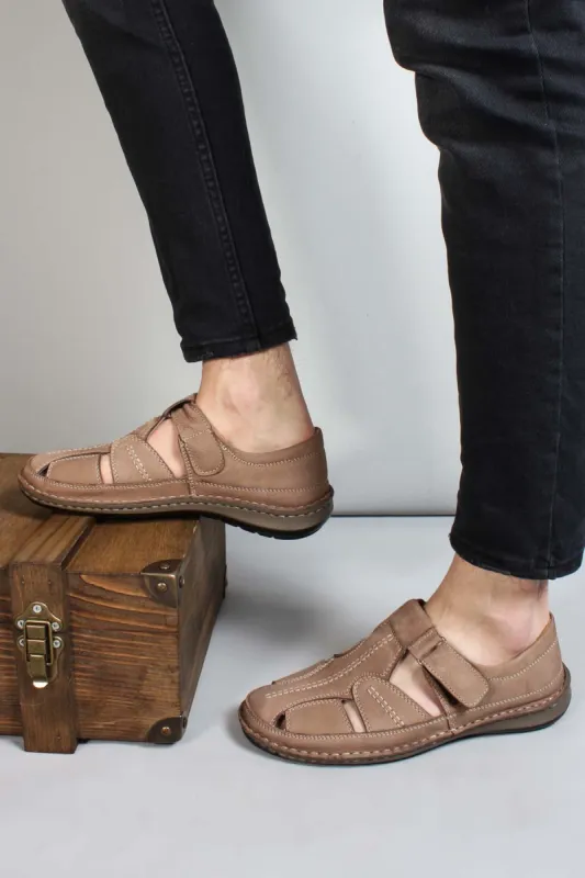 Men's Beige Leather Sandal Shoes - Wessi sold by Wessi