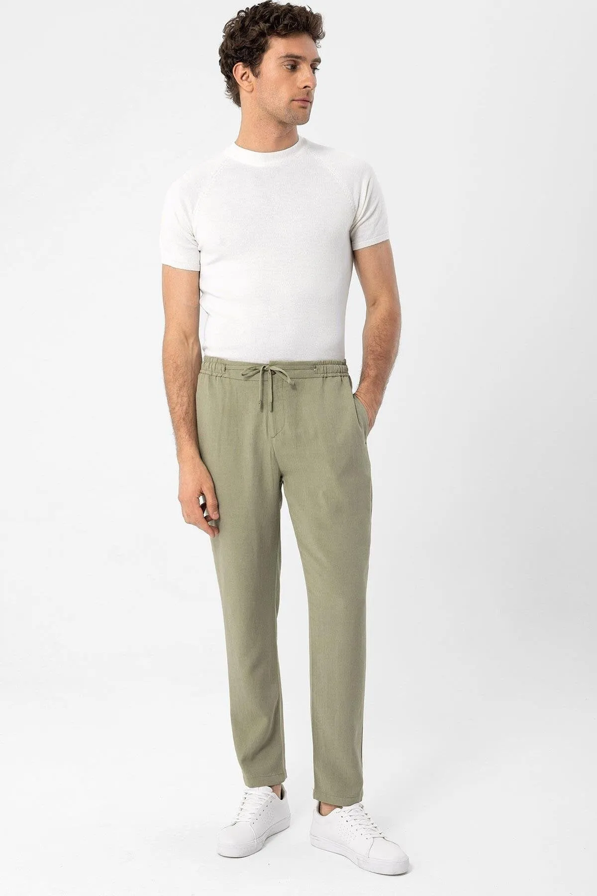 Light Khaki Elastic Waist Men's Trousers - Wessi sold by Wessi product image thumbnail 2